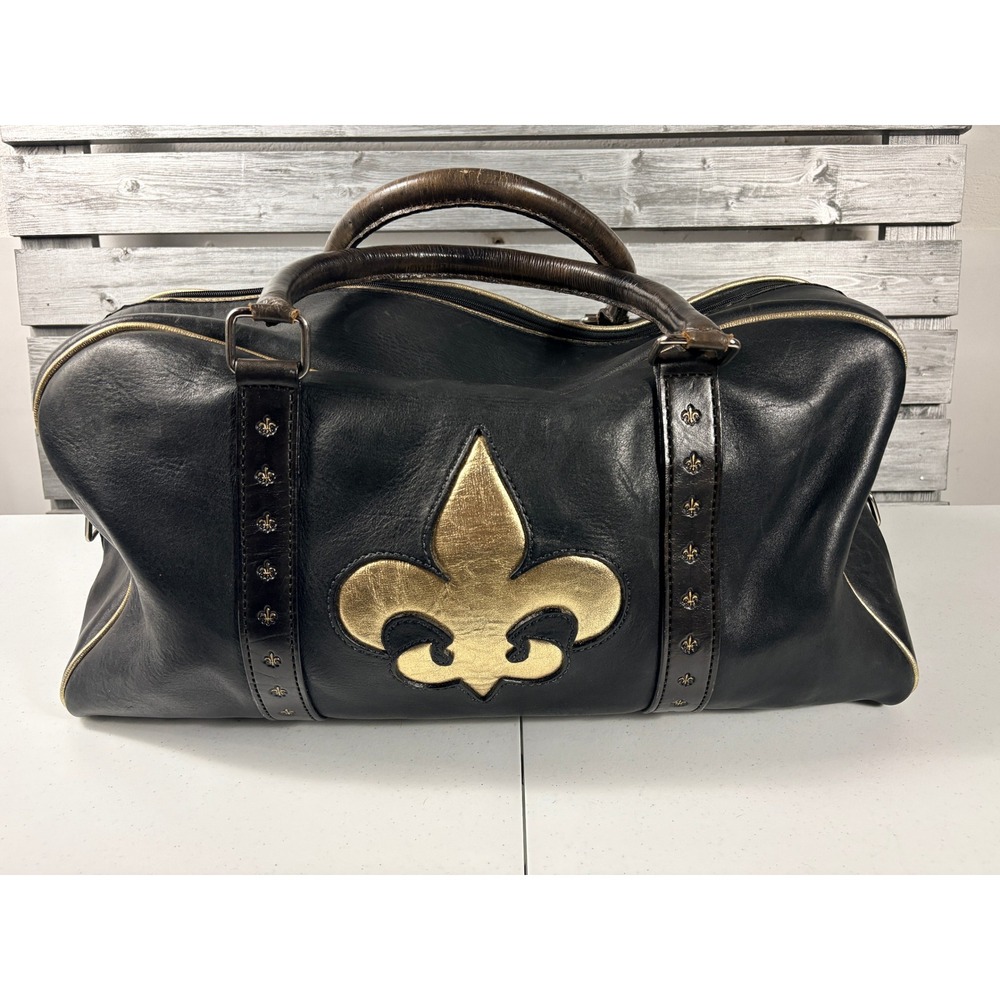 Vintage 70s Fleur De Lis New Orleans Saints Duffel Travel Bag Faux Leather NFL